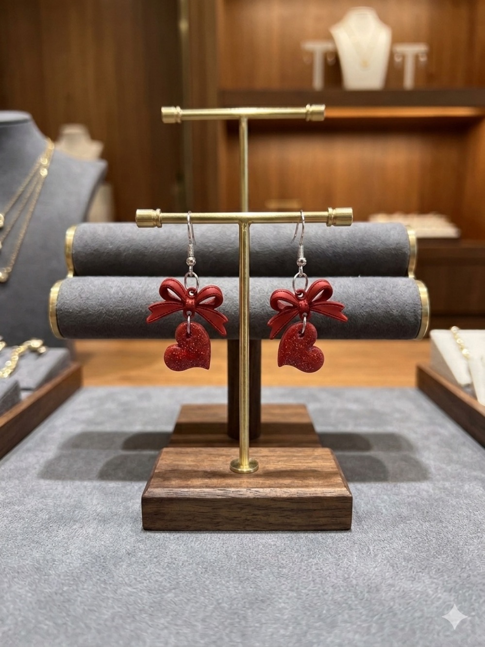 🌸 Red Bow & Heart Drop Earrings 🌸